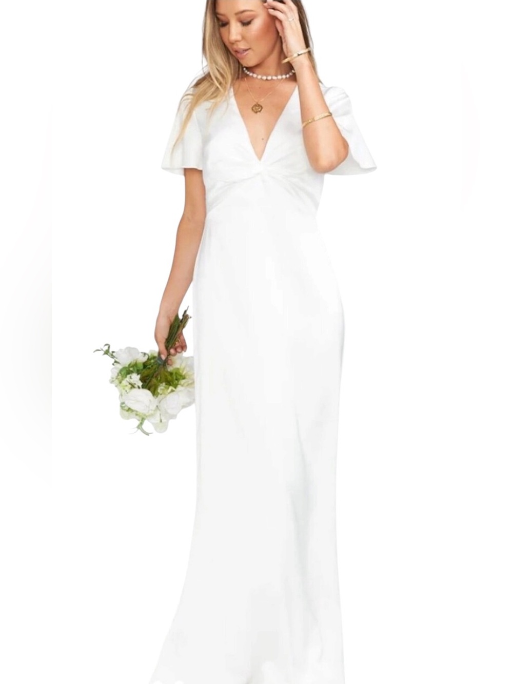 Show Me Your Mumu Rome Twist Gown Womens Large Ivory Twist Front Short Sleeve